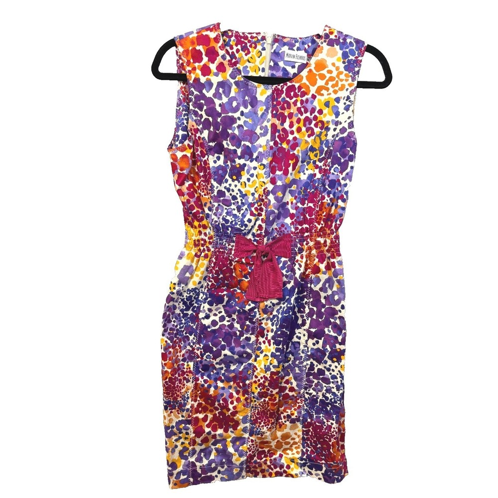 Marvin‎ Richards Women Multicolor Abstract Floral/Leopard Print Bow Sheath Dress